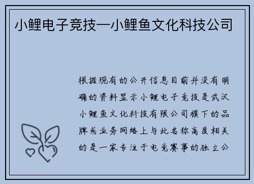 小鲤电子竞技—小鲤鱼文化科技公司